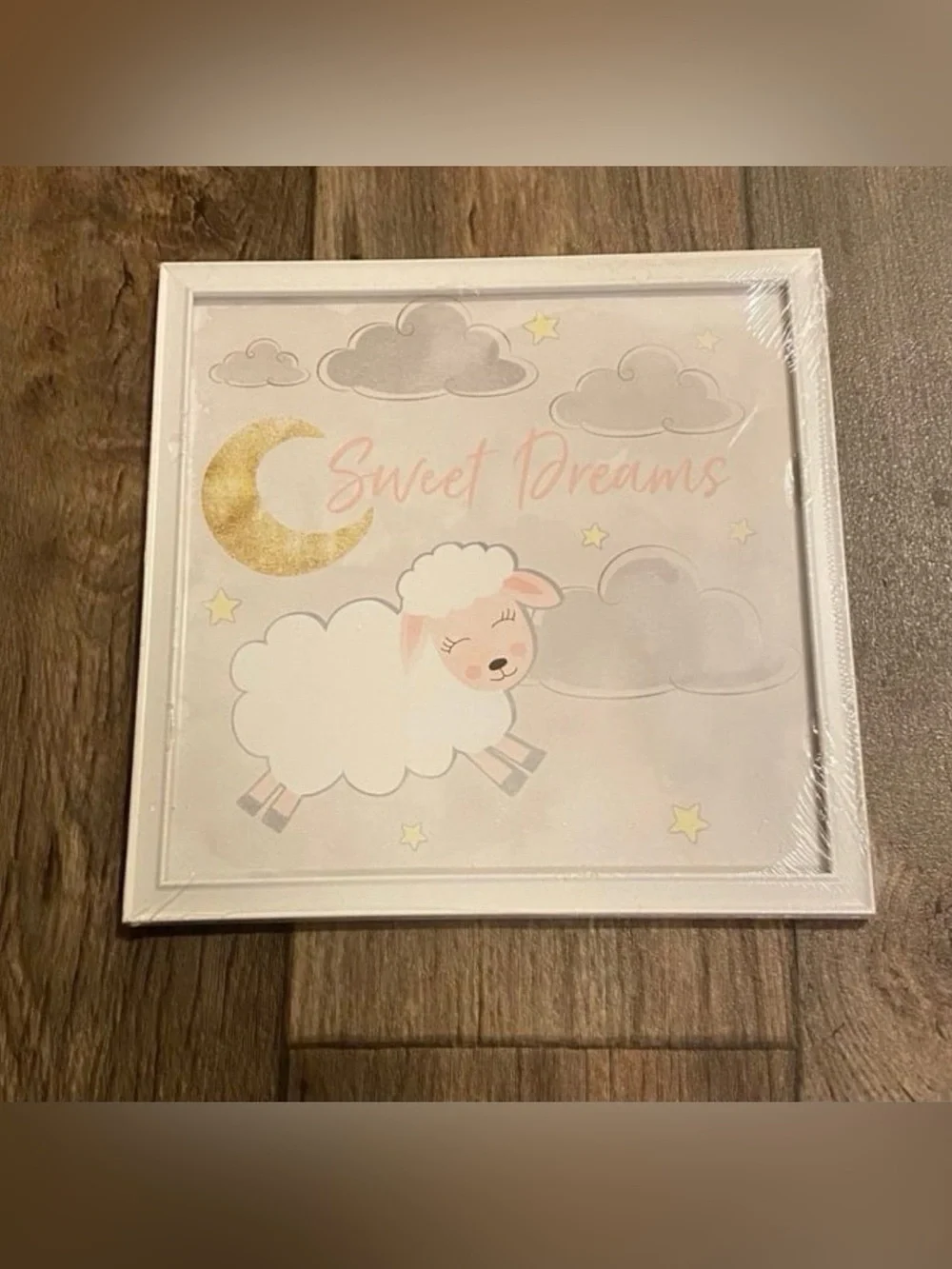 Sweet Dreams Nursery Wall Art Decor | Framed Sheep Moon Stars Print